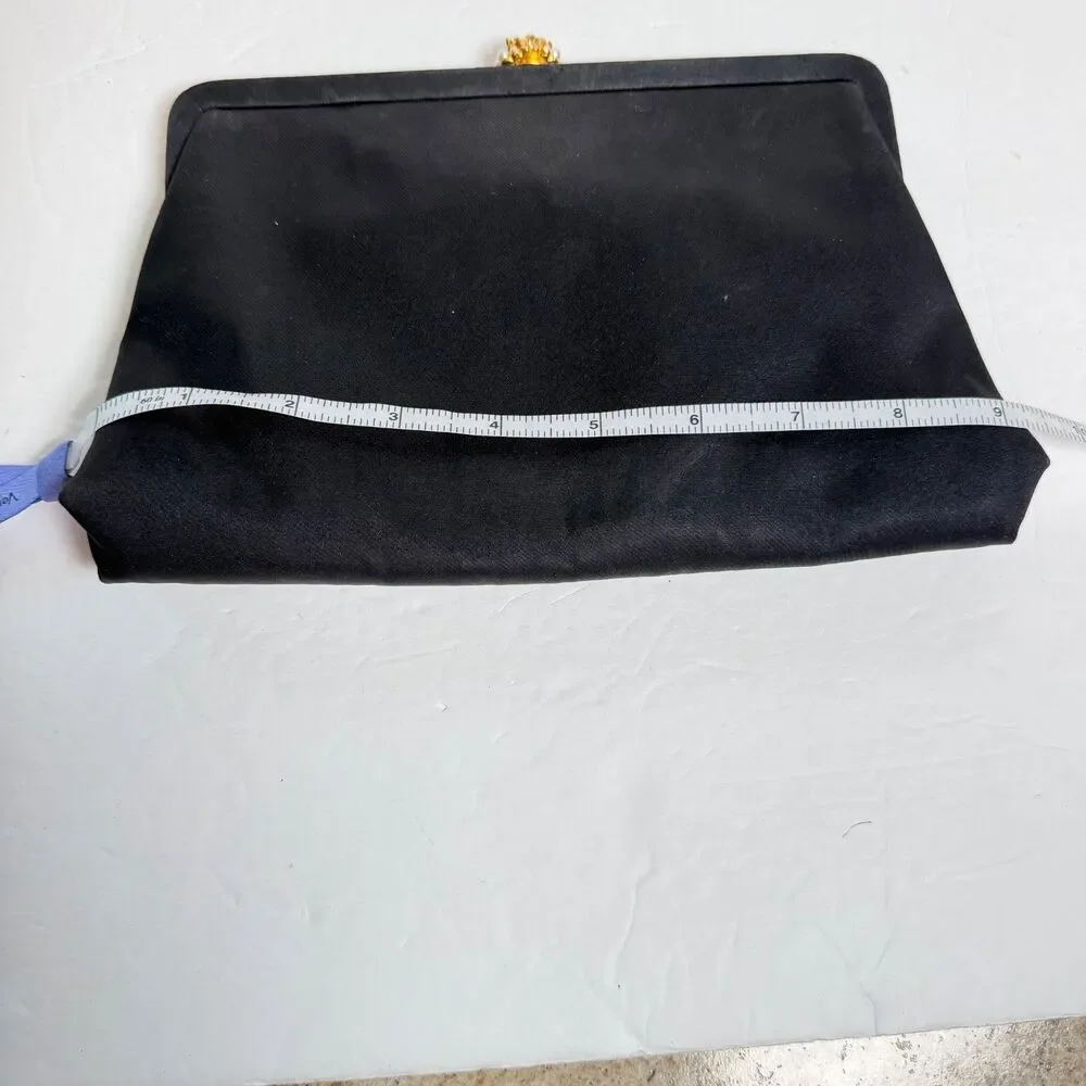Vintage Morris Moskowitz MM Black Evening Clutch Kiss Lock Purse Mirror Coin Bag